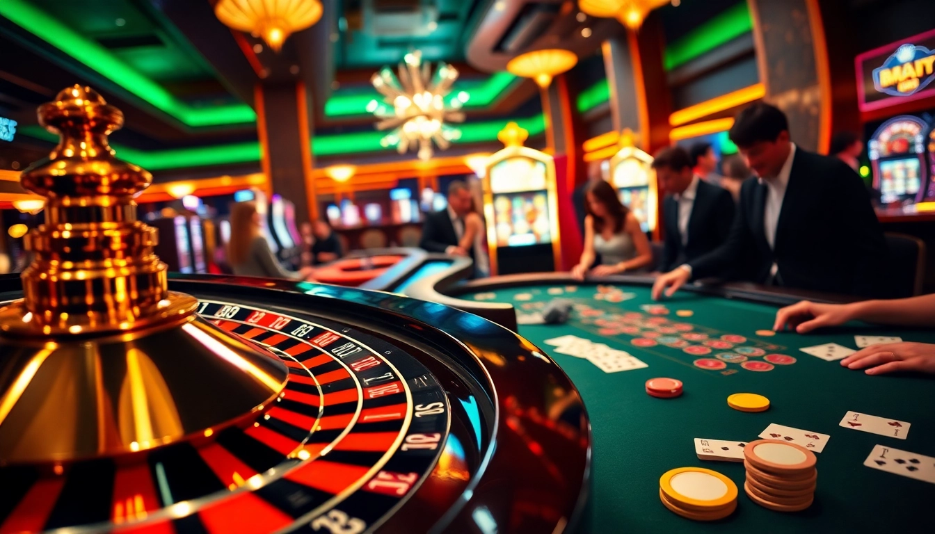 Players engage in high-stakes gambling at NOHU90's luxurious casino featuring roulette and poker.