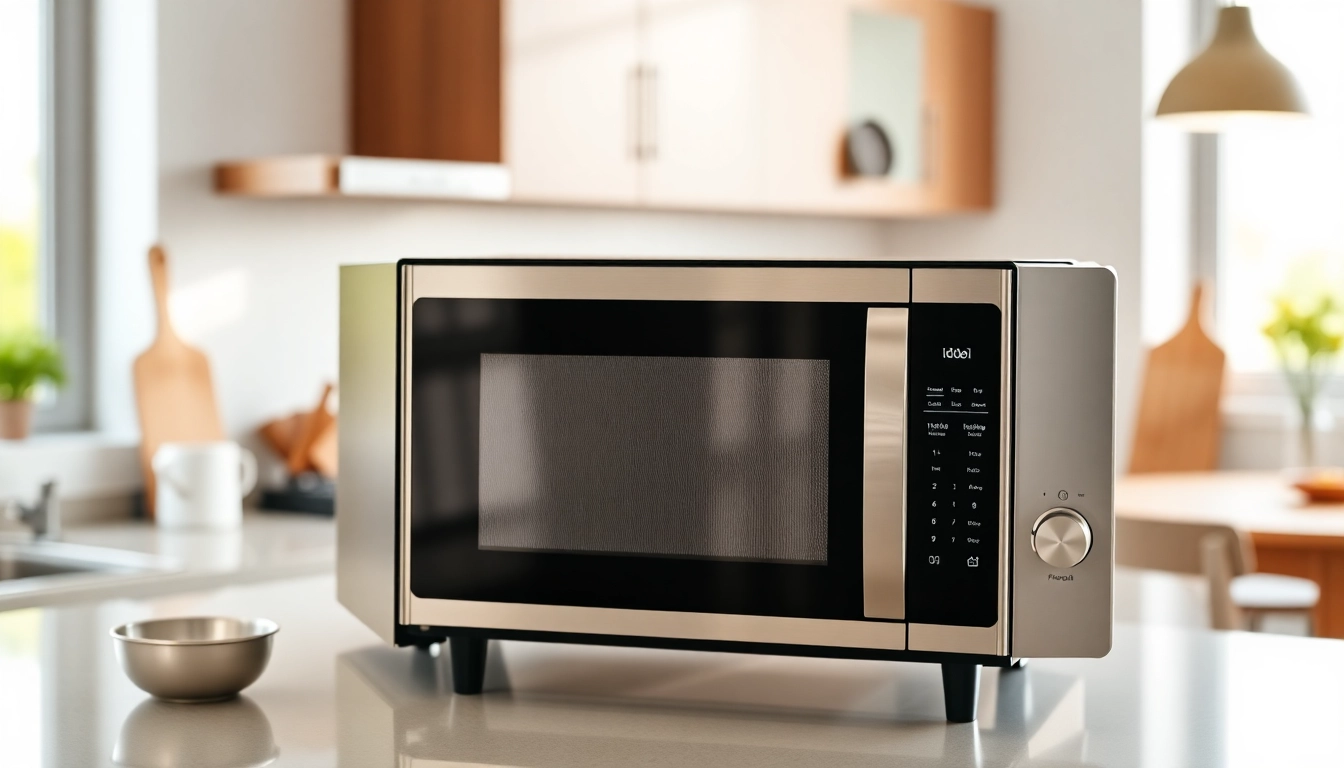 Microwave Oven Sales featuring a sleek microwave in a stylish kitchen setting.
