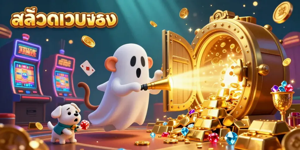 Experience the thrill of สล็อตเว็บตรง with vibrant casino elements and dynamic characters in a lively 3D scene.