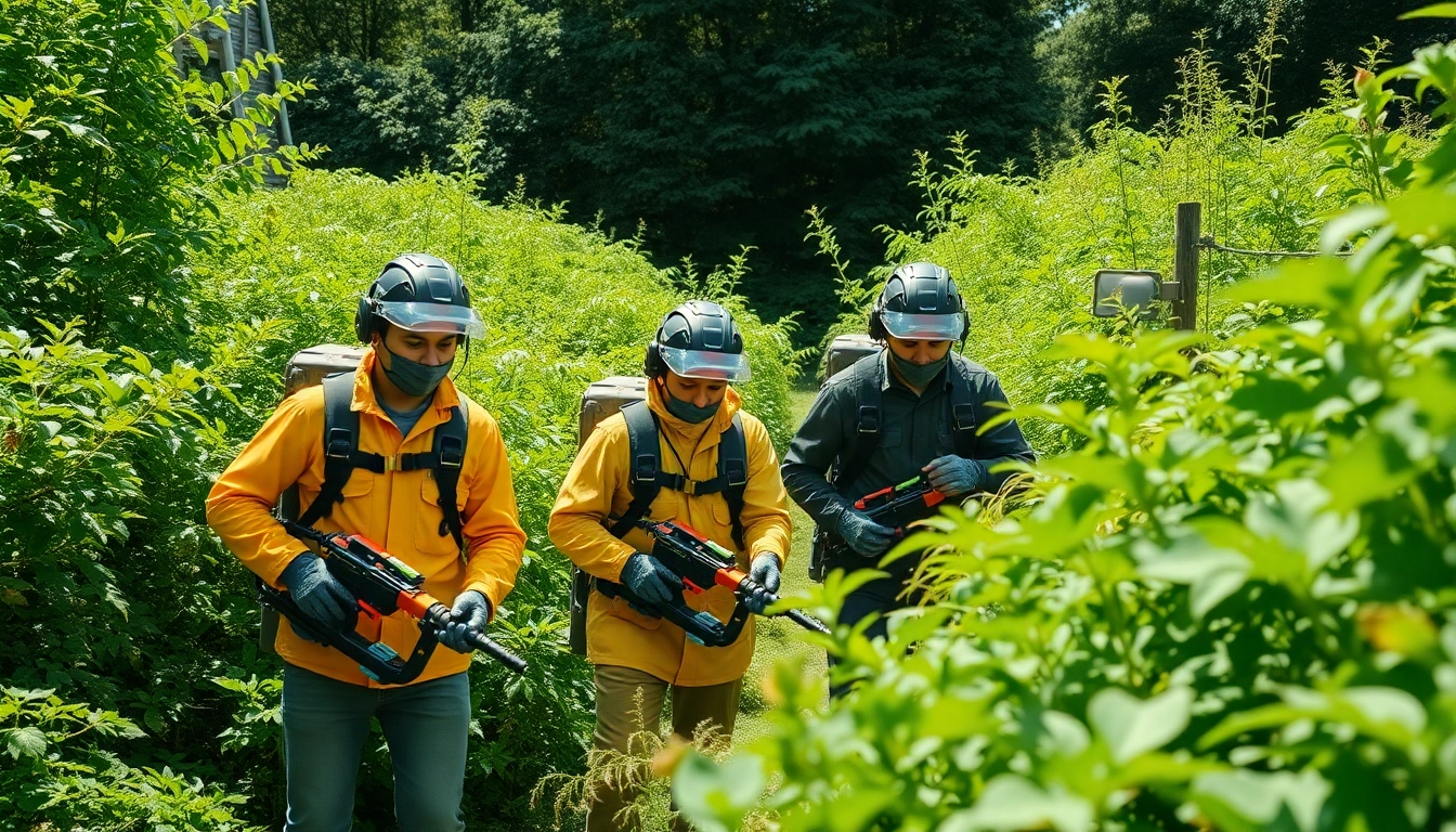 Japanese Knotweed Removal performed by professionals in a garden setting with invasive plants.