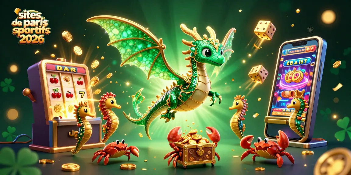 Plongez dans les sites de paris sportifs 2026 avec un dragon de mer cartoonesque et une machine à sous explosive.