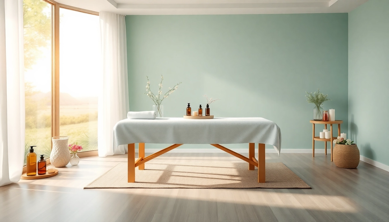 출장안마 session in a tranquil massage room with calming decor and natural light.
