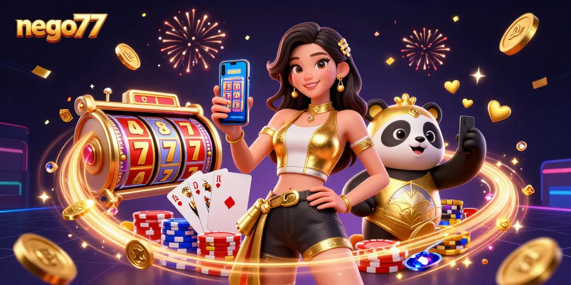 Experience winning gameplay with nego77 as an elegant woman shows off her mobile casino adventure.