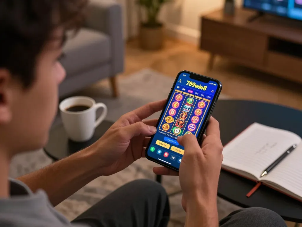 Playing slots on the 789win8 app in a cozy home environment enhances strategic gaming experience.