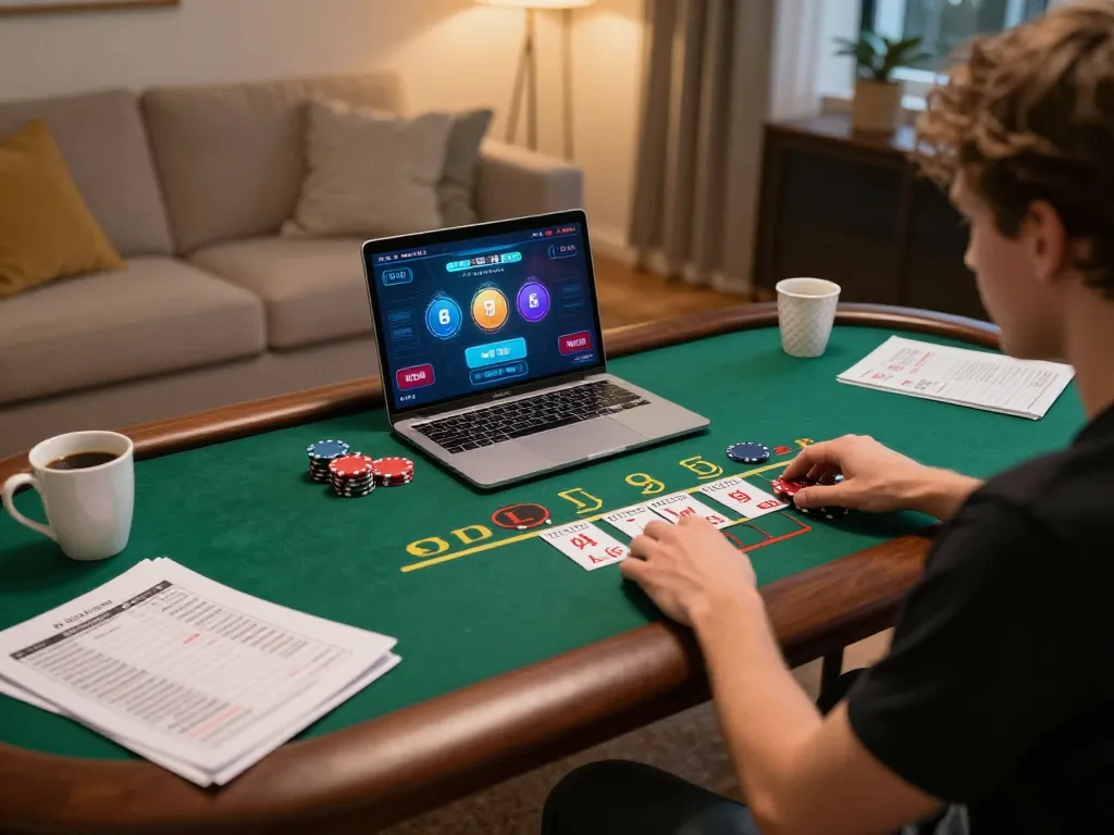 Online gambling scene showcasing a player using Website 79king for live dealer blackjack, emphasizing strategic gameplay