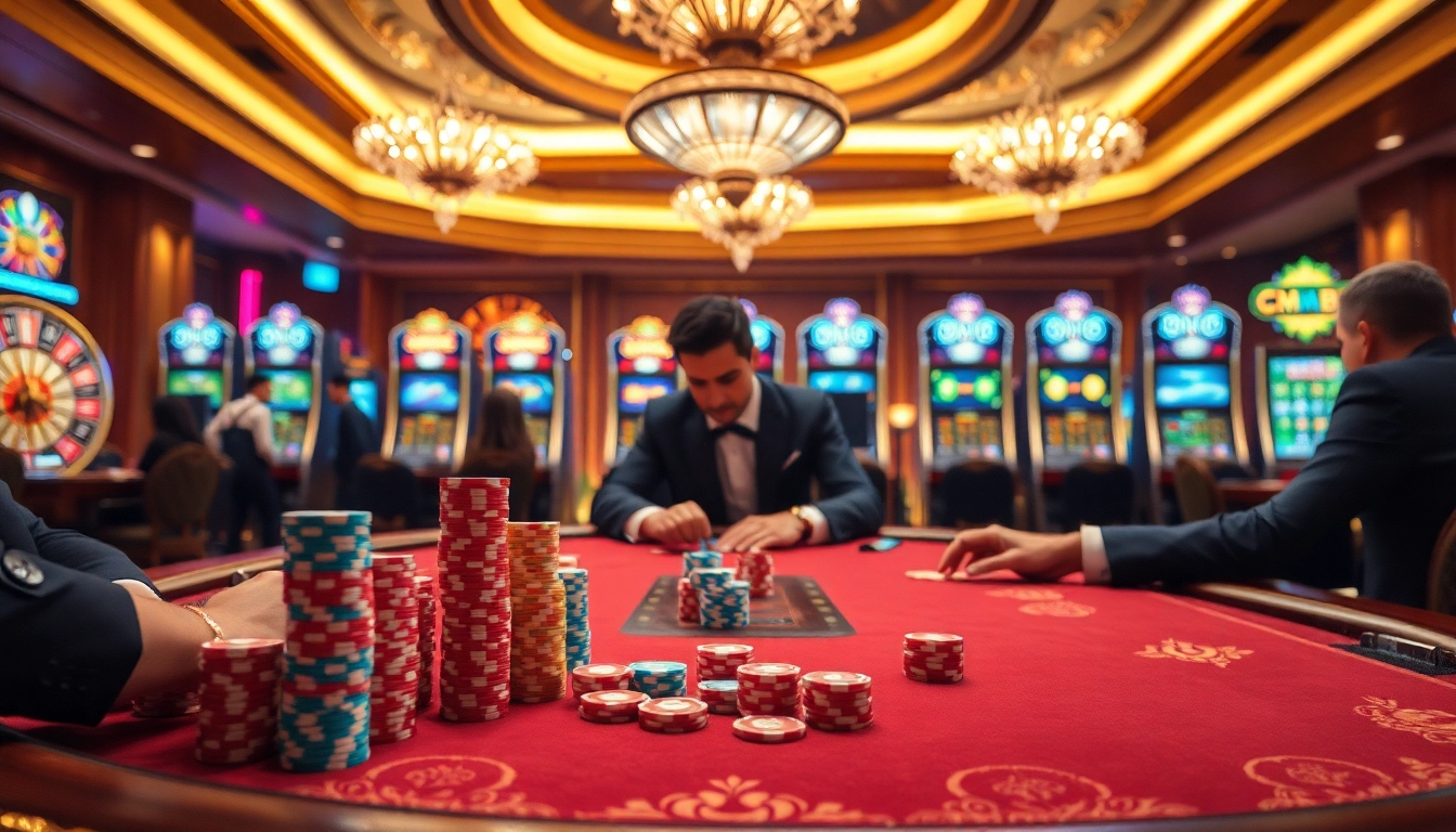 Players enjoying a high-stakes poker game at a casino, showcasing CM88 excellence in gambling.