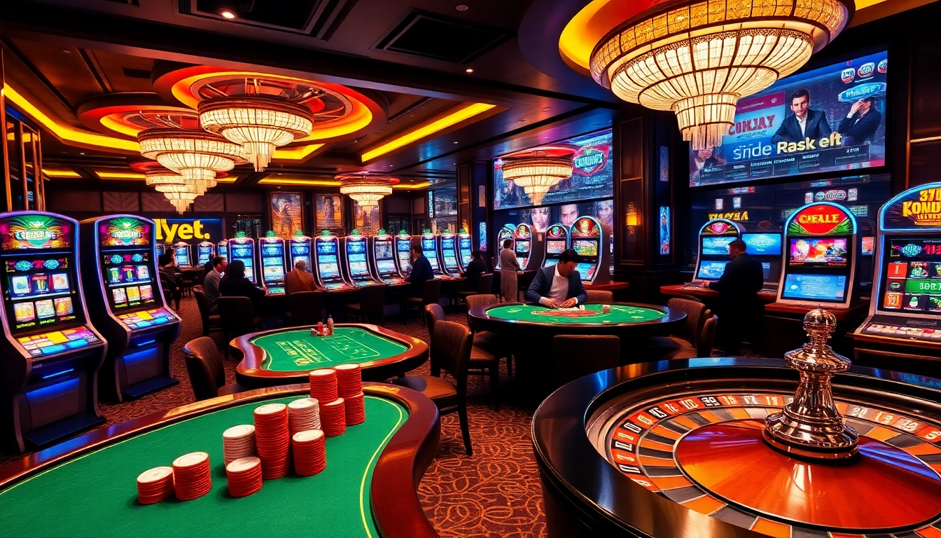 Experience the excitement of gaming at 222bd club with vibrant tables and slot machines.