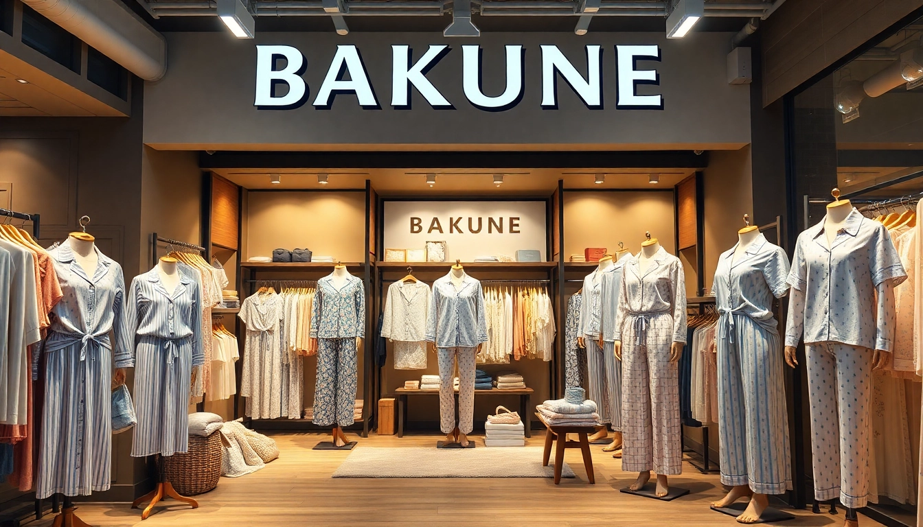 居心地の良い店舗環境でスタイリッシュなパジャマセットを展示する福岡 BAKUNE 店舗。