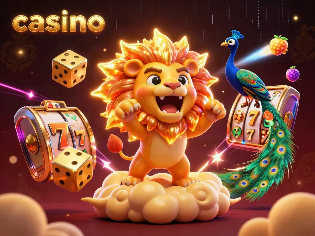Experience exciting gameplay at the vibrant casino with spinning slots and lucky symbols.