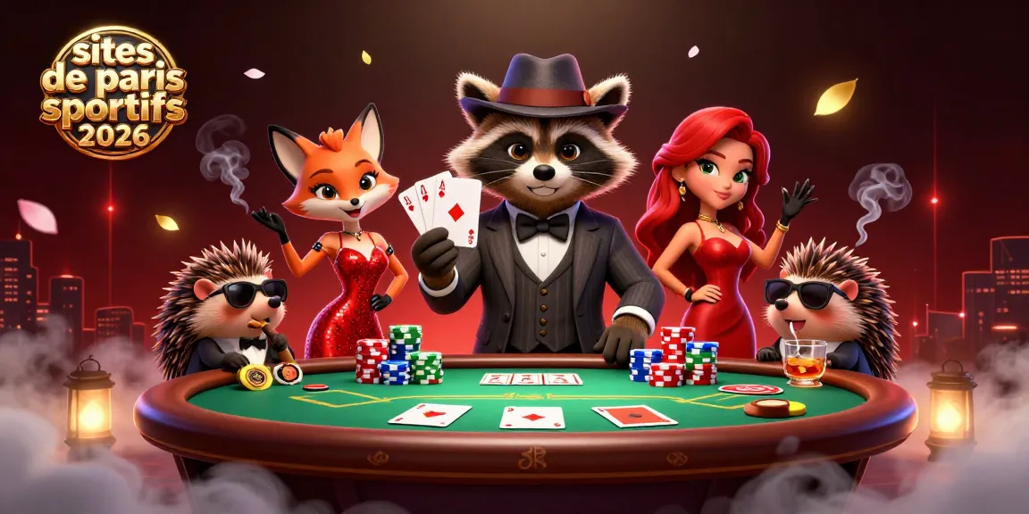 Visuel captivant des sites de paris sportifs 2026 avec des personnages animés et un décor de casino dynamique.