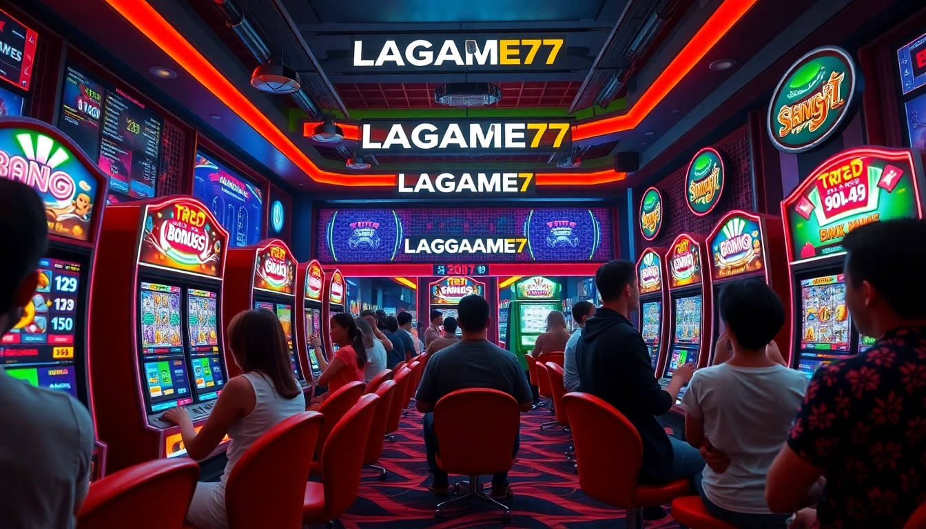 LAGAGAME77 online gaming scene showcasing exciting slot machines and players.