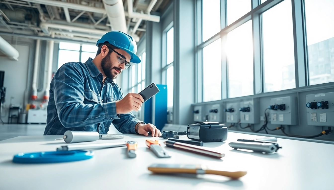 Expert technician performing Edmonton electrical maintenance in a bright, modern workspace.
