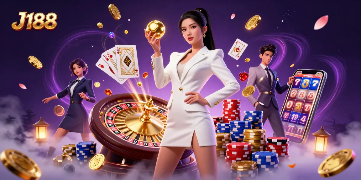 Experience the thrill of the J188 online casino with golden roulette and vibrant gaming elements.