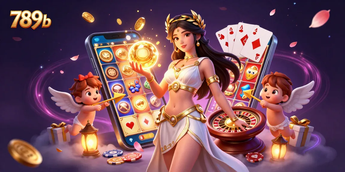Experience dynamic gameplay at 789b with a vibrant casino scene featuring a goddess and cherubs.