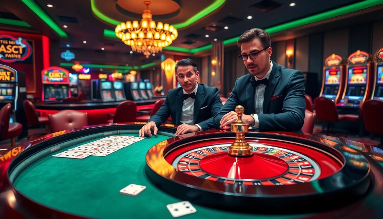 Experience the excitement of five88 đăng nhập with a luxurious casino scene featuring lively games.