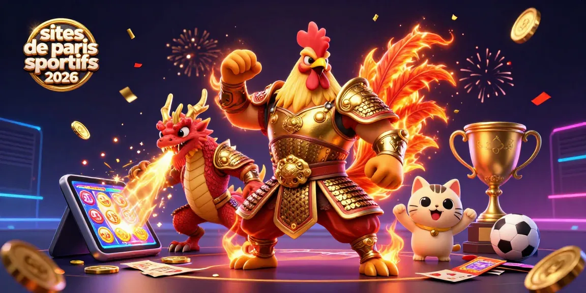 Sélectionnez des sites de paris sportifs 2026 et pariez avec le fier guerrier coq et le dragon armé.