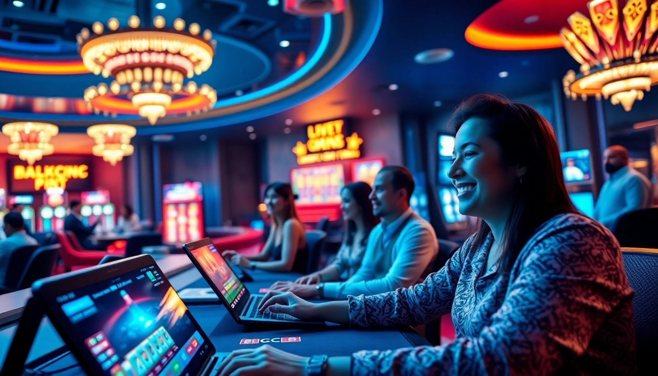 Engaging online gaming experience with 88clb, showcasing players interacting with live dealers in a vibrant casino atmosphere.