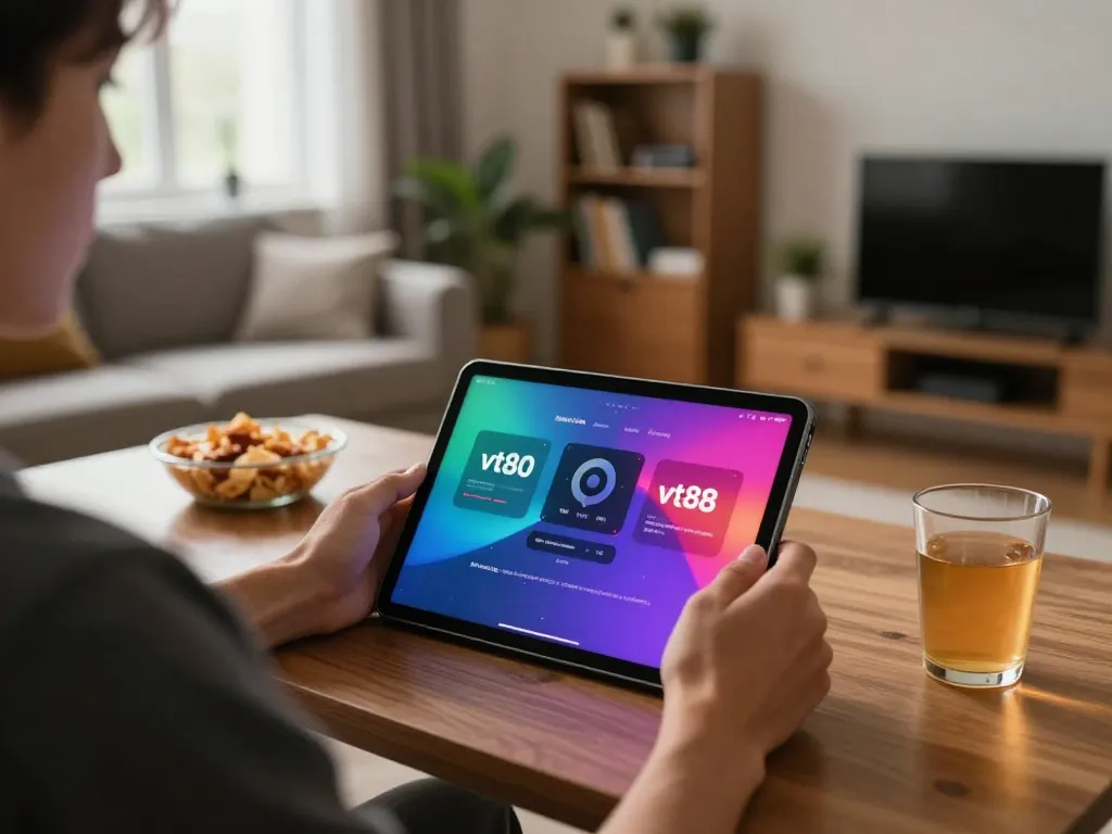 Engaging with vt88 app in a cozy living room setting, focusing on online gambling strategies.