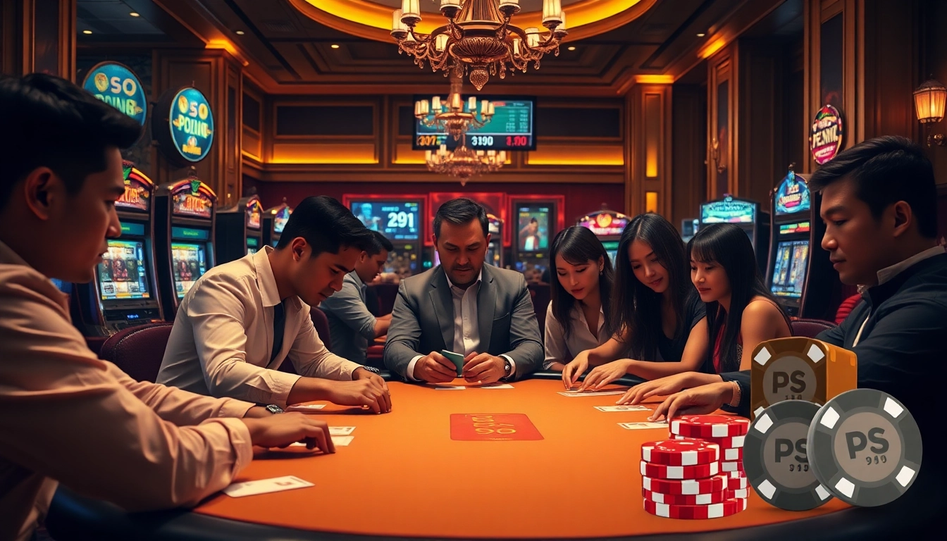 Experience high-stakes excitement at PS 99 with vibrant poker action and luxurious casino visuals.