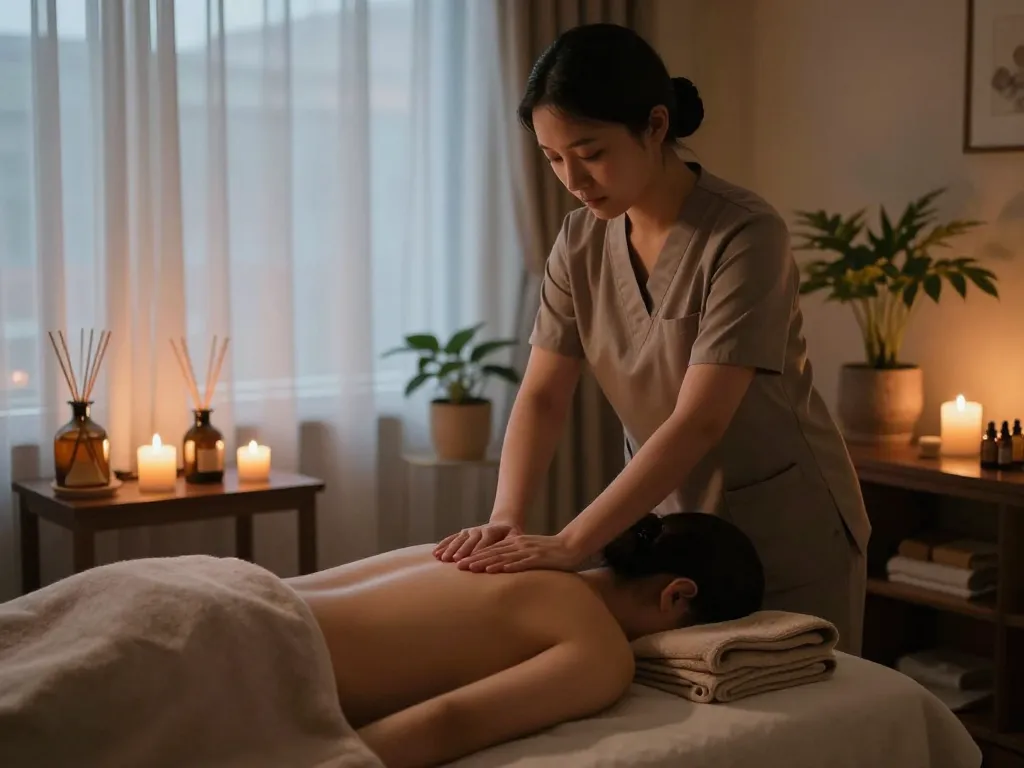 삼성동마사지 session in tranquil wellness spa with soothing atmosphere and professional therapist.