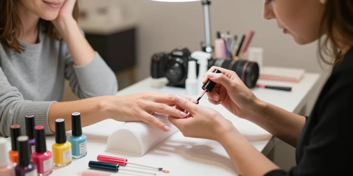 Tehnician de unghii profesionist folosind un kit unghii gel pentru a crea unghii frumoase într-un salon modern.