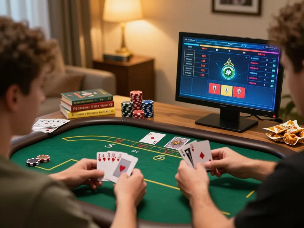 Player enjoying tg88 online poker with tablet in comfortable home setting