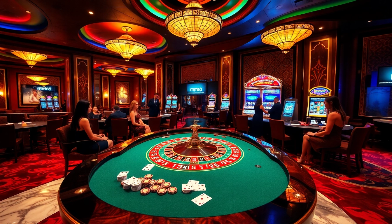 Engaging gamblers at MMOO casino table with poker chips and cards.