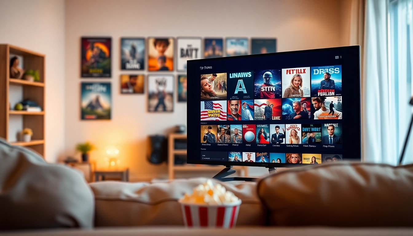 Engaging interface for ดูหนังออนไลน์ showcasing popular films in a cozy home setting.