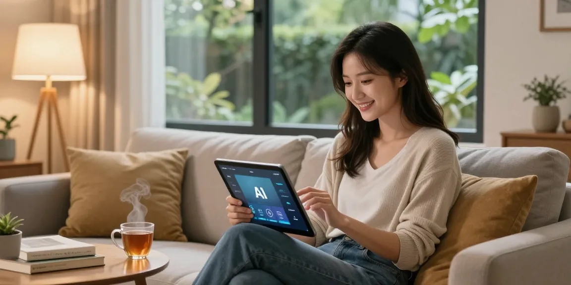 Girlfriend AI interaction in a cozy home, showcasing technology and personal connection.
