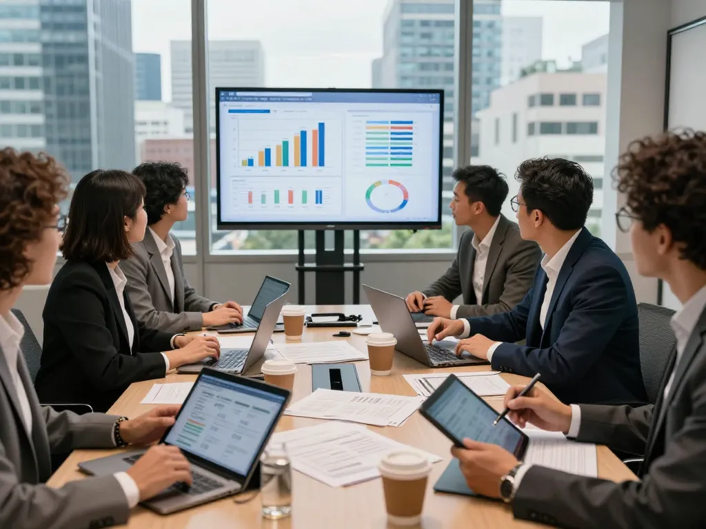 Nationwide investors group collaborating on property investments in a modern office