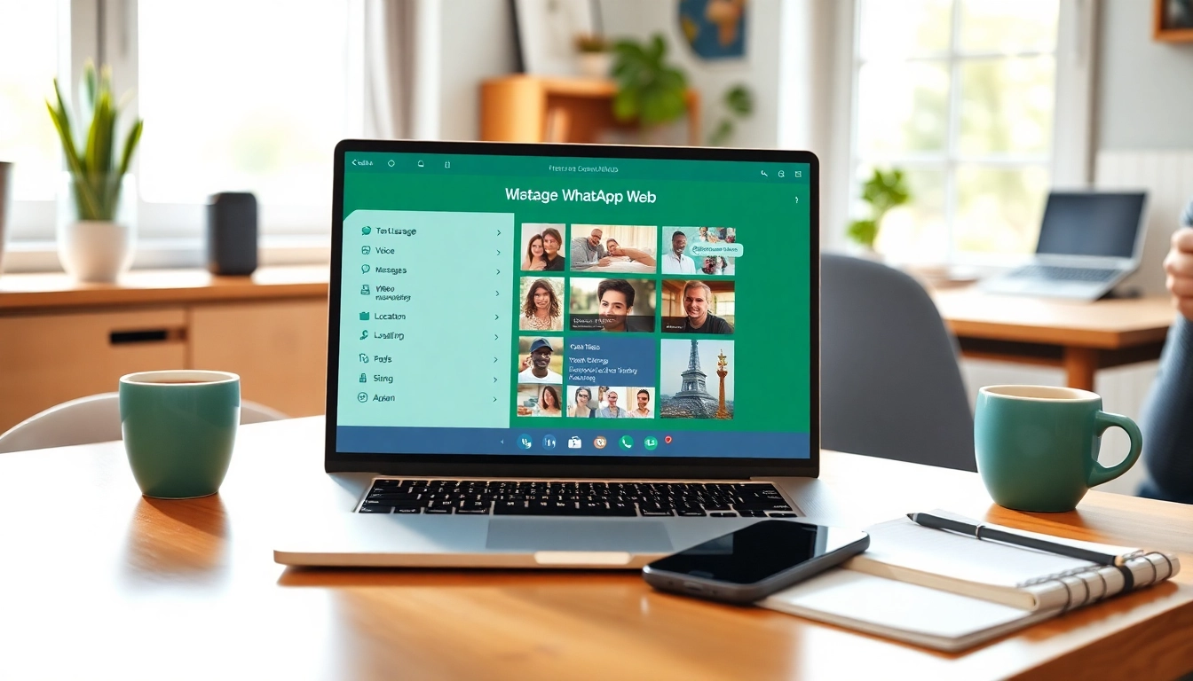 WhatsApp 网页版界面，展示 快连官网 的消息传递和视频通话等功能，置于温馨的家庭办公室环境中。