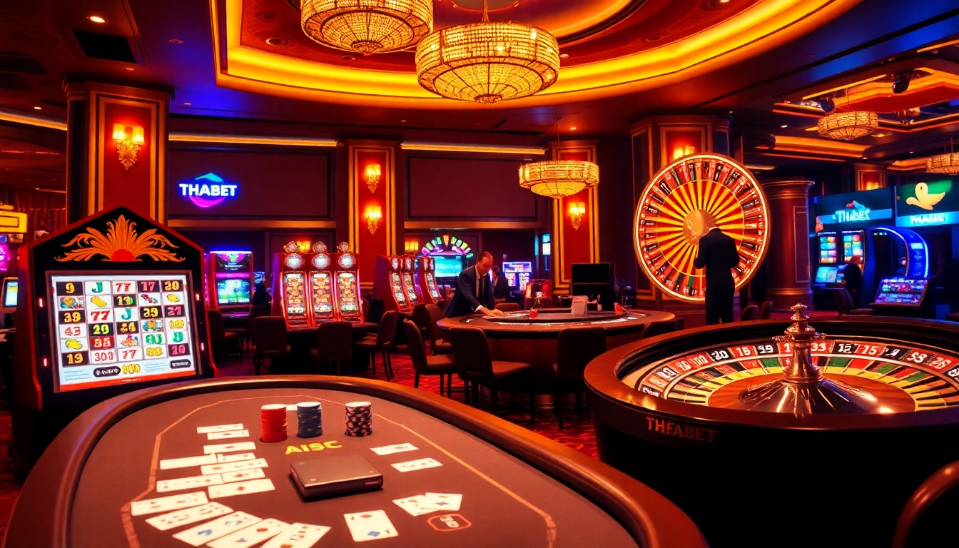 Experienced gamblers celebrating a win at THABET casino with vibrant games and exciting atmosphere.