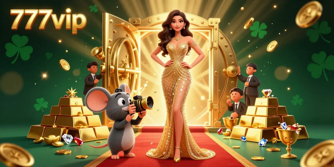 Experience the excitement of 777vip with a stunning illustration showcasing a glamorous casino setting filled with treasure.