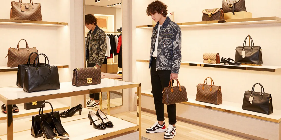 Shopper exploring premium 레플리카 fashion accessories in a stylish boutique showcasing elegant displays and vibrant atmosphere.