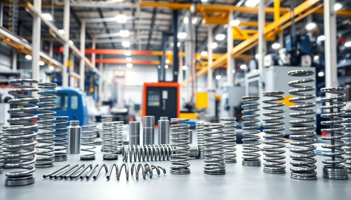 Gas Spring Manufacturer showcasing a range of gas springs and machinery in a professional setting.