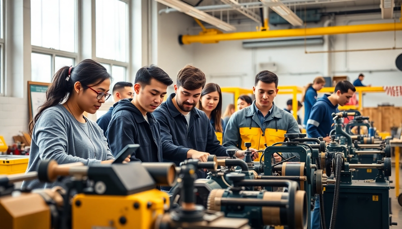 Students working together in a trade school environment, enhancing their skills with practical training.