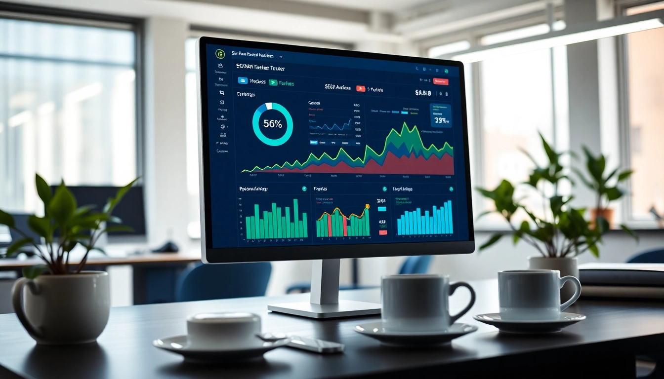 Analyze your performance with the SEO Rank Tracker dashboard displaying key analytics.