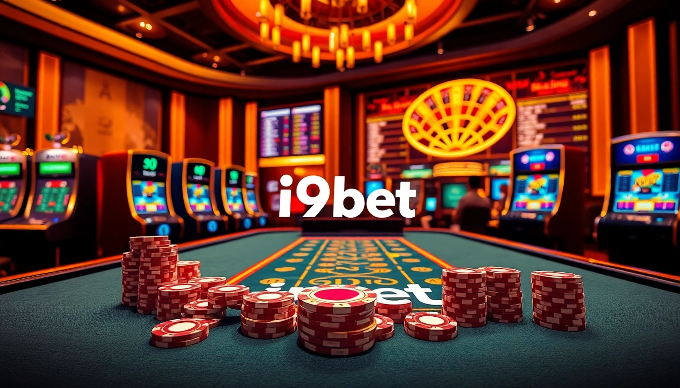 Engaging scene of i9bet casino with luxurious tables and vibrant slot machines.