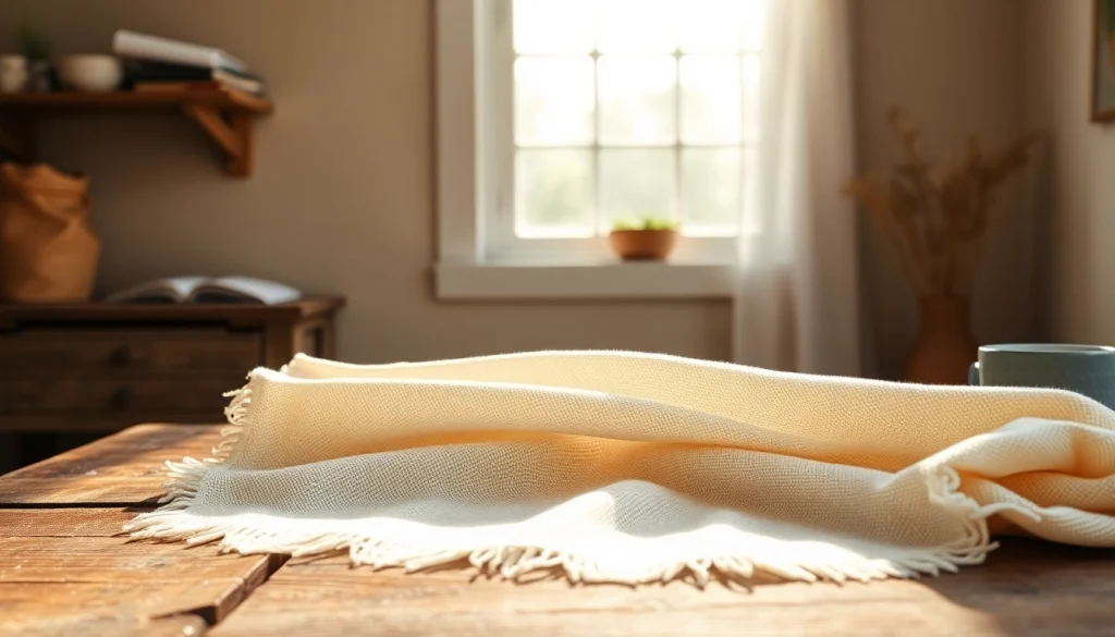 Ongebleekt katoen stof met natuurlijke kleuren op een rustieke tafel