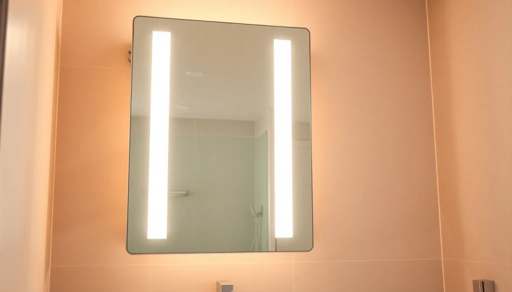 Spiegelschrank mit LED Beleuchtung zeigt modernen Design und praktische Funktionalität im Bad.