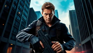 Protagonist akin to the Similar to reacher series in an intense urban action scene.