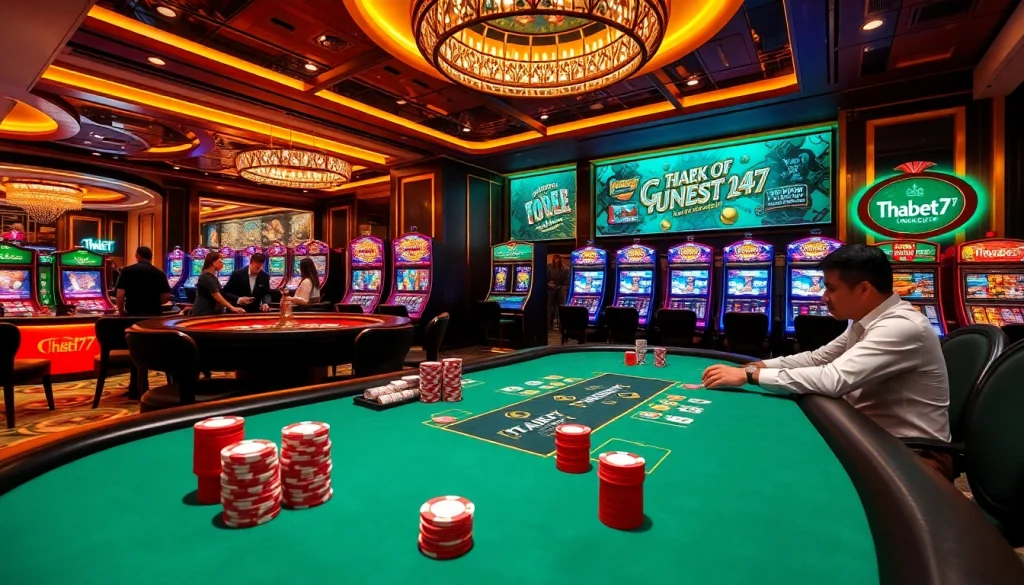 Players enjoying an exciting poker game at Thabet77 online casino.