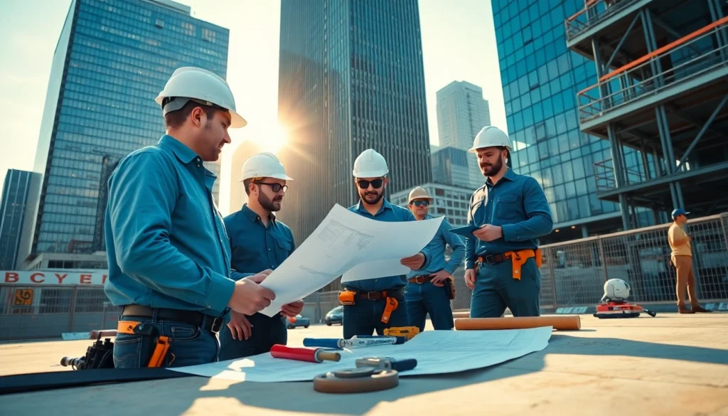 Construction workers collaborating on a project showcasing New York General Contractor expertise.
