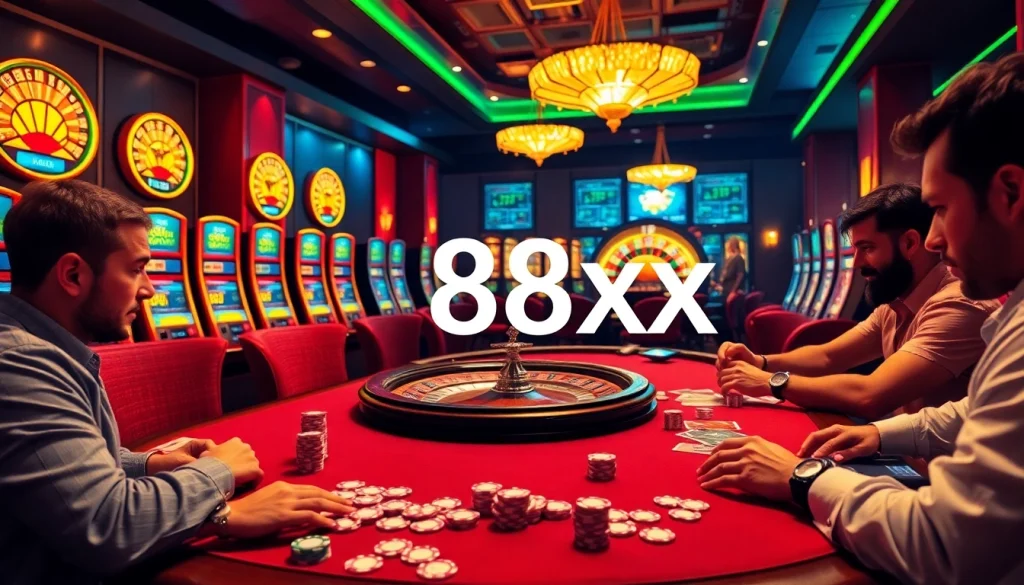 Players strategizing at a poker table in an exciting casino scene featuring 88xx.