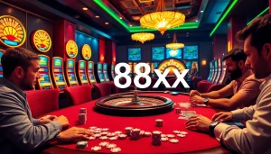 Players strategizing at a poker table in an exciting casino scene featuring 88xx.