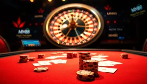 Experience the thrill of betting at the luxurious MM88 online casino with vibrant gaming elements.