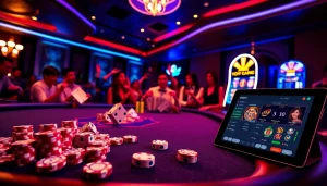 Engage with the excitement of winning at a casino table at OK365LV.COM, featuring dice and poker chips.