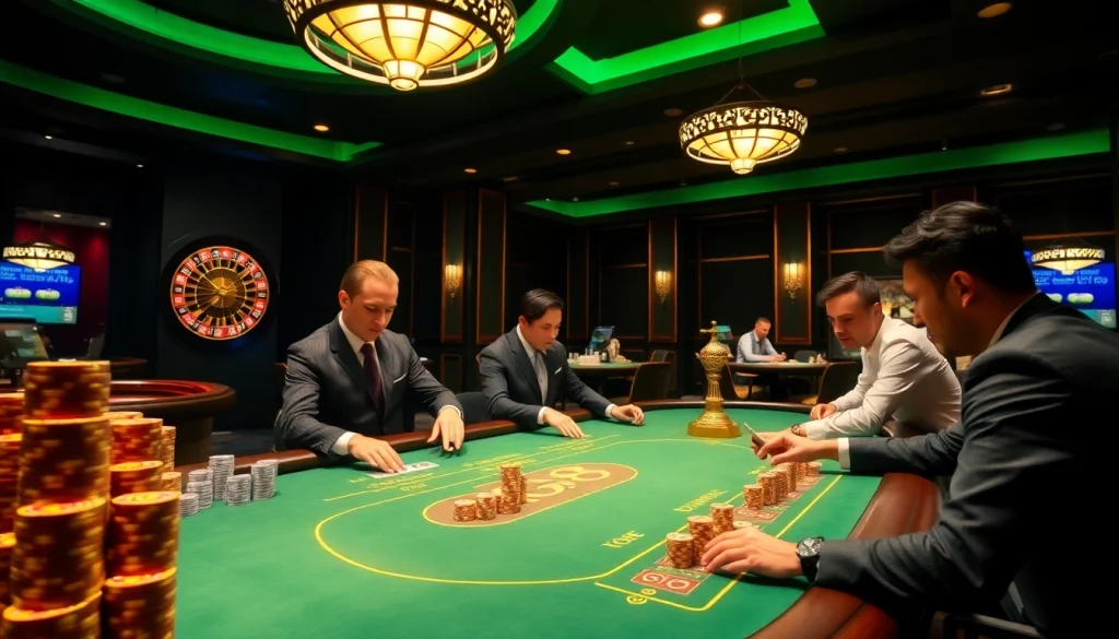 Visitors engaging at the Go8 casino table, surrounded by rich gaming elements.