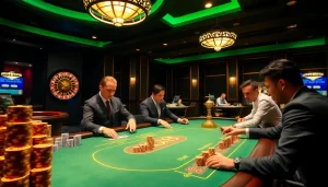 Visitors engaging at the Go8 casino table, surrounded by rich gaming elements.