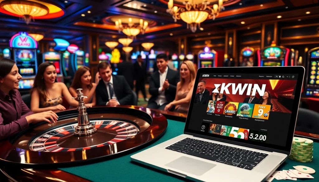 Players enjoying casino games at KKWIN, featuring roulette and slot machines for an engaging experience.